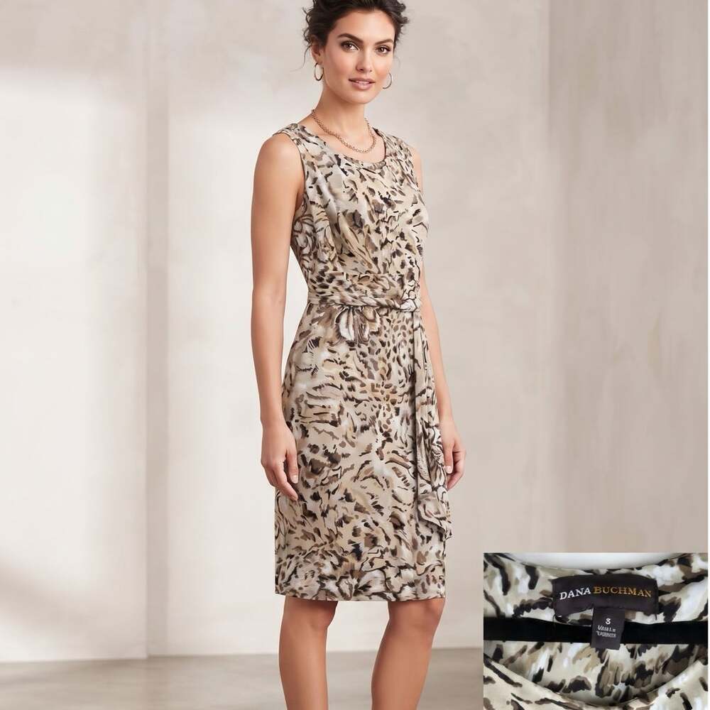 Dana Buchman Leopard Print Wrap Dress Career Mob Wife - Small